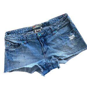 Vintage YMI Light Wash Paint Splatter Raw Hem Distressed Denim Shorts 11